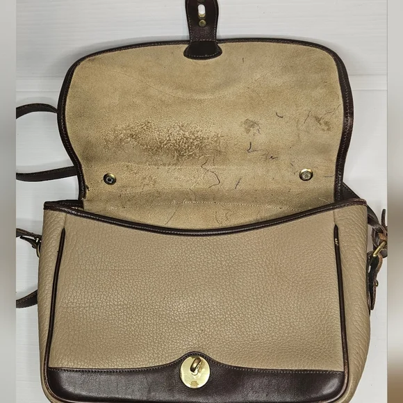 Vintage Dooney & Bourke Carrier Leather Satchel Taupe & Burnt Cedar Shoulder Bag